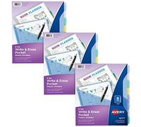 Avery Lot de 3 intercalaires de poche en plastique pour classeurs à 3 anneaux, 8 onglets, multicolore, 3 ensembles de intercalaires (31701)