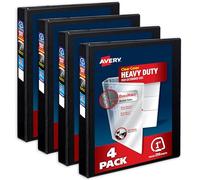 Avery Lot de 4 classeurs robustes à 3 anneaux, anneaux inclinés One Touch de 2,5 cm, DuraHinge, tranche de 3,6 cm de large, couverture transparente et tranche personnalisables, classeurs noirs (lot de