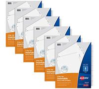 Avery Lot de 6 intercalaires extra larges insérables pour classeurs à 3 anneaux, 8 onglets, papier blanc, onglets transparents, fonctionne avec les protecteurs de feuilles (11254)