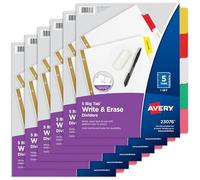 Avery Lot de 6 intercalaires multicolores à 5 onglets, écriture et effacement (23076)