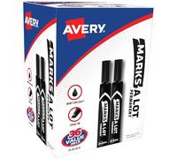 AVERY Marks-A-Lot Lot de 36 marqueurs permanents noirs à pointe biseautée de style bureau parfaits pour les panneaux et les affiches (98206)