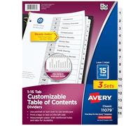 Avery Ready Index Table of Contents Dividers, 15-Tab, 3 Sets (11079)