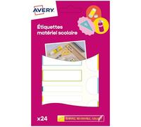 AVERY - Sachet de 24 étiquettes autocollantes auto-plastifiées multicolores - Résistantes au lave vaisselle et four micro ondes - Divers formats 63 x 16/63 x 8 / Ø 25mm
