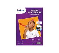 Avery Sachet De 36 Badges Anniversaire Autocollants Thème Pirate Ø51 Mm
