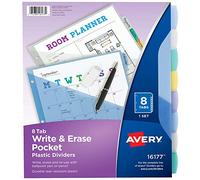 Avery Write & Erase 16177 Lot de 8 intercalaires de poche en plastique pour classeurs à 3 anneaux, 8 onglets, multicolores, fonctionne avec les protecteurs de feuilles