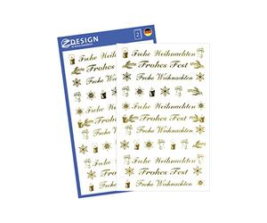 AVERY Zweckform 52391 Lot de 44 autocollants de Noël dorés (autocollants de Noël, film transparent, cartes de décoration de Noël, sachets) 2 feuilles/22 autocollants chacune, inscriptions de Noël