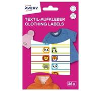 AVERY Zweckform ETVET36A Lot de 36 autocollants nominatifs animaux imperméables pour vêtements (13 x 45 mm, film vinyle, étiquettes textiles autocollantes, autocollants textiles inscriptibles, pour