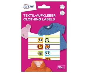 AVERY Zweckform ETVET36A Lot de 36 autocollants nominatifs animaux imperméables pour vêtements (13 x 45 mm, film vinyle, étiquettes textiles autocollantes, autocollants textiles inscriptibles, pour