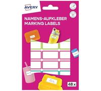 AVERY Zweckform NAME48C Lot de 48 étiquettes nominatives pour enfants imperméables (15 x 31 mm, film, étiquettes nominatives autocollantes, étiquettes nominatives inscriptibles, passent au