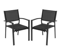 Avestar Chaises de jardin empilables 2 pièces en Textilène avec cadre en fer laqué, noir