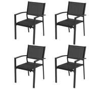 Avestar Chaises de jardin empilables 4 pièces en Textilène avec cadre en fer laqué, noir