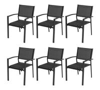 Avestar Chaises de Jardin Empilables, Lot de 6 chaises d'extérieur en Textilène Respirant, Cadre Fer à Finiton Poudre pour Toutes Saisons, Noir