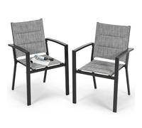 Avestar Chaises De Jardin Repas Empilables Lot De 2, en Textilène Rembourré, avec Cadre Aluminium À Revêtement Poudré, pour Balcon, Terrasse, Piscine, Gris Clair
