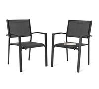 Avestar Ensemble de 2 Chaises de Jardin Extérieur en Textilène Respirant, Fauteuil, Chaises de Table de Jardin, Chaise Empilable pour Toutes Les Conditions Météorologiques, Noir