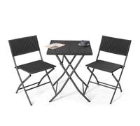 Avestar Ensemble de Bistrot Pliable 3 Pièces,Table & 2 Chaises en Rotin PP, Résistant aux Intempéries,Jardin & Patio, Noir
