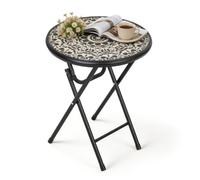 Avestar Table d'Appoint Ronde Pliable d'Extérieur, Noir et Blanc | Table de Basse de Jardin Ronde 45 cm, Plateau en Verre Trempé, Table Balcon à Motifs Floraux