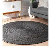 Avgari Creation Tapis rond tressé fait à la main réversible (210 x 210 cm) Noir teint