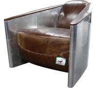 Aviator Canapé Fauteuil en cuir véritable Club Lounge Vintage Aluminium Avion Rétro