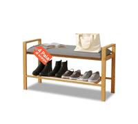 Avilia Banc de Rangement pour Chaussures d'entrée en Bambou avec Assise rembourrée - Meuble Porte-Chaussures Gain de Place avec Plateau à Lattes - Banc Multi-Usage Moderne pour Chambre, Couloir et