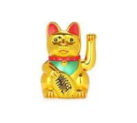 Avilia Chat Chinois de la Fortune à Polaire - Chat Porte-Bonheur Japonais Maneki-Neko pour Maison et Restaurant, en ABS, 20 x 15 cm, Doré