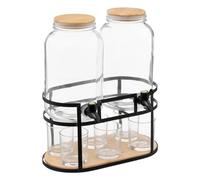 Avilia Distributeur avec robinet, fontaine en verre pour boissons d'une capacité de 6,6 L avec support en métal et 6 verres