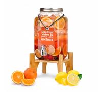 Avilia - Distributeur de boissons en verre de 8 litres avec robinet en aluminium, distributeur d'eau et jus avec base en bois surélevé, usage domestique et événements élégants
