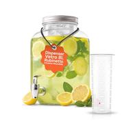 Avilia - Distributeur de boissons en verre de 8 litres avec robinet en aluminium et infuseur pour eau et jus, grande capacité pour fêtes et événements, utilisation sur table, design élégant et