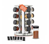 Avilia - Étagère à épices pivotante à 360° pour 16 pots, organiseur d'épices de cuisine en aluminium, support rotatif gain de place, plan distributeur, 32 étiquettes + stylo inclus