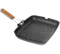 Avilia Grill anti-adhésif rectangulaire pour induction 35 x 25 cm - Grill à induction en aluminium moulé sous pression avec poignée pliable en bois, design élégant et durable, cuisson uniforme et