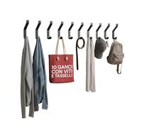 Avilia Lot de 10 crochets muraux en métal avec vis et chevilles incluses, anti-rayures, anti-corrosion, crochets pour salle de bain, cuisine, garage et bureau, double perçage, design moderne