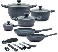 Avilia Lot de 18 casseroles antiadhésives en aluminium forgé avec revêtements en marbre rugueux - adaptées à chaque table de cuisson, y compris induction - Batterie de casseroles 18 pièces avec