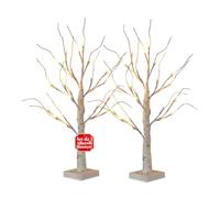 Avilia Lot de 2 Arbres éclairés avec 24 lumières Chaudes à Piles, décorations de Noël LED Effet Bouleau pour Maison et intérieur, Parfaits comme décorations de Noël élégantes et Sapin de Noël