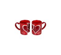 Avilia Lot de 2 tasses pour couples avec décoration de cœurs - tasses de couple à encastrer, idéales comme idée cadeau, en céramique, 9 x 9 x 10 cm, 357 ml, rouge