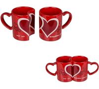 Avilia Lot de 2 tasses pour couples avec décoration de cœurs - tasses pour couple à encastrer, idéales pour le petit-déjeuner, en céramique, 357 ml, rouge intense, cadeau romantique