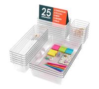 Avilia Lot de 25 organiseurs transparents pour tiroirs et bureaux polyvalents empilables en plastique résistant, parfaits pour la cuisine, le bureau et la salle de bain, faciles à nettoyer et