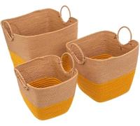 Avilia Lot de 3 paniers de rangement pour salle de bain et chambre - paniers de rangement pour salon, en osier, 37 x 32,5 x 36 cm, 32 x 28 x 29,5 cm, 26,5 x 23 x 25 cm, beige et jaune