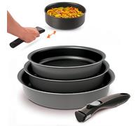 Avilia Lot de 3 poêles à induction avec poignée amovible, 20 - 24 - 28 cm, revêtement antiadhésif 5 couches, lavable au lave-vaisselle, utilisable au four jusqu'à 250 °C