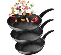 Avilia Lot de 3 poêles antiadhésives en pierre dure à induction - Cuisson uniforme pour viande, poisson, légumes - Dimensions : 20 cm - 24 cm - Convient à toutes les sources de chaleur incluant