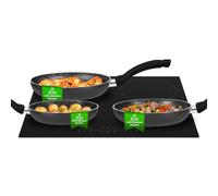 Avilia Lot de 3 poêles en aluminium anti-adhésif noir - 3 tailles différentes 18, 22 et 26 cm - Compatibilité universelle même pour induction - Poignées ergonomiques et résistantes à la chaleur