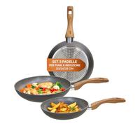 Avilia Lot de 3 poêles en aluminium antiadhésives de 20/24/28 cm - Idéal pour préparer différents aliments en même temps - résistantes et polyvalentes pour s'adapter à chaque plan de cuisson au gaz et