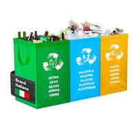 Avilia Lot de 3 sacs de collecte différenciée lavables - sacs porte-déchets en plastique 49,5 x 19,5 x 35 cm, couleurs vert/jaune/bleu