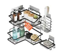 Avilia Lot de 4 étagères d'angle adhésives murales en métal avec Crochets intégrés, sans perçage, Organiseur Salle de Bain Cuisine Peu encombrant, Installation immédiate, Design Moderne