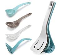 Avilia Lot de 4 louches de cuisine en PVC - Composé de spatule, louche, cuillère perforée et presse-purée - Résistantes jusqu'à 220 °C - Poignées ergonomiques antidérapantes - Facile à nettoyer et à