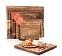 Avilia Lot de 4 planches à découper en acacia naturel avec base de support anti-humidité, planches à découper en bois résistantes et hygiéniques pour couper, servir et présenter avec élégance