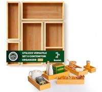 Avilia Lot de 5 organiseurs multifonctions en bambou - Différentes tailles - Diviseurs pour tiroirs cuisine, salle de bain ou bureau - Pratique et facile à nettoyer - Gain de place modulaire selon les