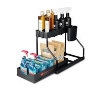Avilia - Organiseur sous évier amovible à 2 niveaux, tiroir coulissant peu encombrant avec seau latéral et 4 crochets, multifonction pour cuisine, salle de bain et buanderie, bureau.