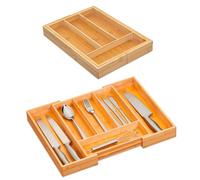 Avilia Plateau à couverts extensible en bambou - Organisateur à couverts de tiroir avec 6 compartiments, adaptable 12 x 35 x 45 cm, design élégant et naturel