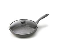 Avilia Poêle anti-adhésive à induction avec couvercle - effet pierre, cuisson sans huile, poignée ergonomique Soft-Touch, idéale pour viande, poisson et légumes, 24 cm, fabriquée en Italie