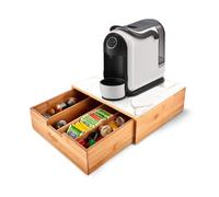 Avilia - Porte-dosettes café et porte-capsules en bambou avec étagère en verre marbré blanc, organisateur pour coin café et thé 30 x 30 x 10 cm, élégant et compact pour la maison et le bureau