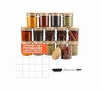 Avilia - Porte-épices pour cuisine en verre de 170 ml avec couvercle en bambou, étiquettes et stylo inclus, lot de 15 pots réutilisables pour conservation des arômes et utilisation créative à la